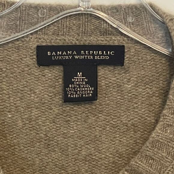 Banana Republic Cashmere Blend Preppy Sweater Mens Medium Tan Argyle Academia - Picture 4 of 7